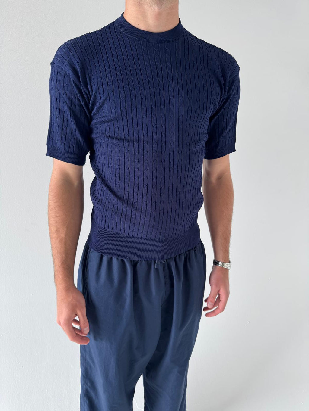 Short Sleeve Knit Sweater | Navy